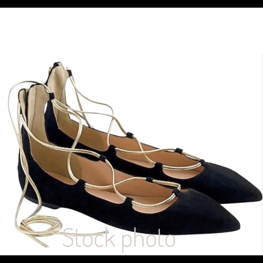 J. Crew black and gold tie up flats- 7
